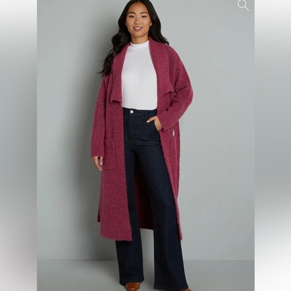 NWT ModCloth Long Line Plush Pink Belted Cardigan/ Robe Sz 2X - Picture 3 of 4